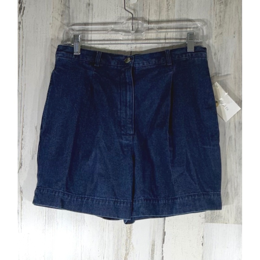 Westbound Petites Womens Dark Wash Denim Pleated Shorts Size 12 (30x4) High Rise